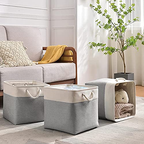 Mangata Stoffen Opbergmand, Canvas Kubus Opbergdozen 33 x 33 cm voor Kasten, Planken, Kast, Grijs Wit (33x33x33 cm, 4… - Image 5