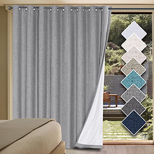 Image of H.VERSAILTEX Linen Blackout Curtains Durable Thick Textured Linen Look 100% Blackout Patio Door Curtain Anti Rust Grommet Extra Wide Sliding Door Curtain Panel, W100 x L84 inch - Dove Gray