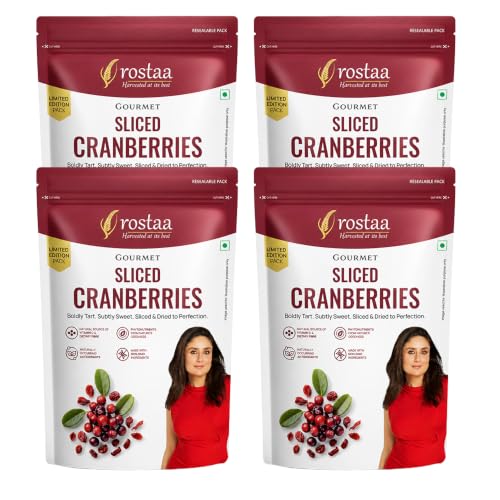 Image of Rostaa Gourmet Sliced Cranberries 200 gms | Rich in Antioxidants, Fiber & Vitamin C | Supports Immunity, Digestion & Heart Health | Premium & 100% Natural Snack (200 Gram (Pack of 4))