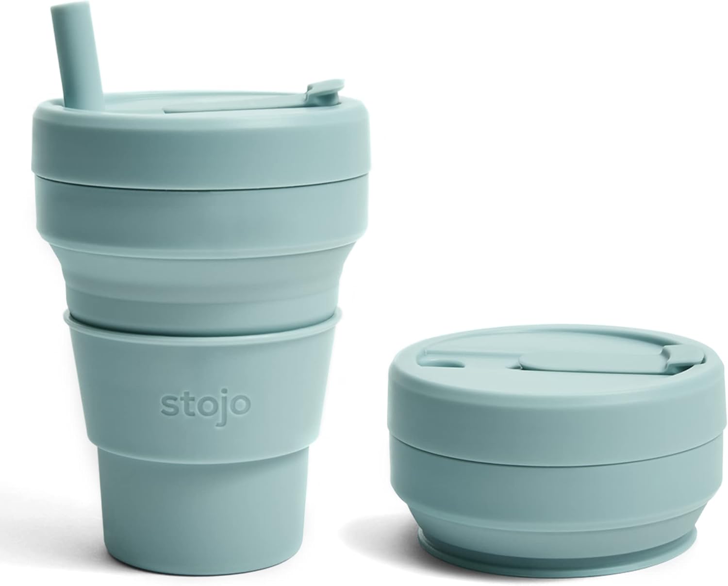 STOJO Collapsible Travel Cup With Straw Aquamarine, 16oz