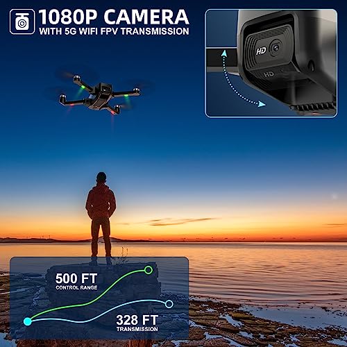 Image of Pikaasu T18 Drone with 1080P Camera for Adults Kids, 5G WIFI Transmission 100m FPV Drone, Foldable RC Quadcopter, Brushless Motor, Optical Flow, 40 Mins Flight Time with 2 Batteries