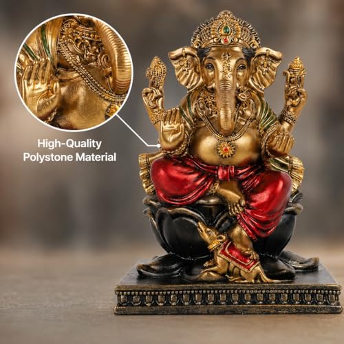 Image of ARMONIA Premium Lord Ganesha Idol for Home Decor - 9.8Inch Handmade Ganesh Murti |Antique Finish Ganpati Statue for Mandir,Office Desk |Polystone |Best Spiritual Gift for Diwali,Wedding & Housewarming