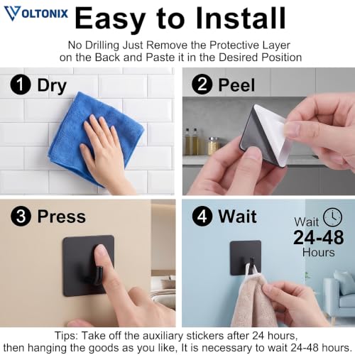 Image of Adhesive Hooks, Shower Wall Stick on Hooks, Round, Black | Metal Material, Compact Design, Peel and Stick, for Bathroom Kitchen Livingroom Office RV