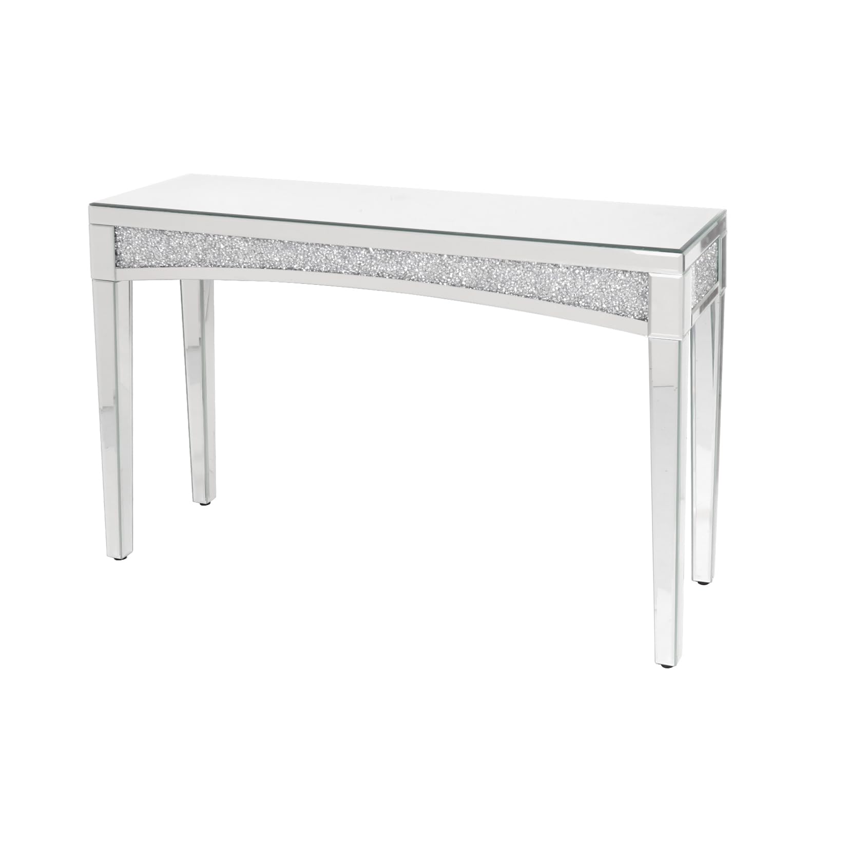 Mesa Consola de Entrada con Superficie de Espejo: 120x35x80cm Mesa de Pasillo Plateada Moderna de Cristal con Diamantes Brillantes Decoración Lujosa para Recibidor Tocador Salón Dormitorio
