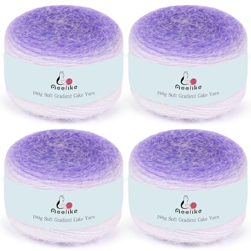 Image of Aeelike Ombre Yarn for Crocheting, 4 PCS Colorful Gradient Yarn #4 Medium, Each 190g(6.7 oz) 400m(437.5 Yards) 71% Acrylic 29% Nynon, Soft Cake Crochet Yarns for Blanket, Scraves, Sweaters, Color J