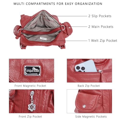 Image of Angel Kiss Purses for Women, Large Shoulder Bag Hobo Tote Purse Mutipocket Faux Leather Satchel Hobo Purse