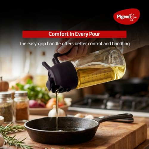 Image of Pigeon Plastic Oil Sprayer and Dispenser Bottle, 450 ml Capacity, 2-in-1 Design - Black