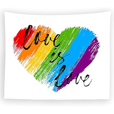 Pride Love is Love Tapestry LGBT Gay Lesbian Rainbow Heart Tapestry Wall Hangings Tapestry for Bedroom Living Room Dorm Man Cave Background(60x40 Inch) Cover