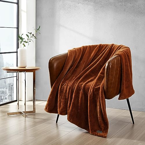 Kenneth Cole - Faux Fur Throw Blanket, Luxuriously Soft Bedding with Micromink Reverse, Cozy Home Decor (Orange, 50