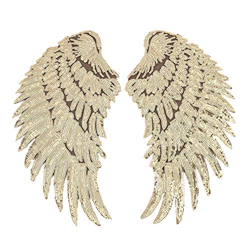 Dosige - Parche de tela con lentejuelas para ropa, diseño de alas con lentejuelas, tamaño 34,5 x 16 cm, color dorado Cover