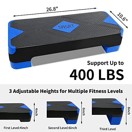 SPART Adjustable Workout Aerobic Stepper, Aerobic Exercise Step Platform with 4 Risers, Exercise Step Deck for Fitness, 3 Levels Adjust 4" - 6" - 8" Height, 26.77" Trainer Stepper with Non-Slip Surface Home Gym & Extra Risers Options - Image 3