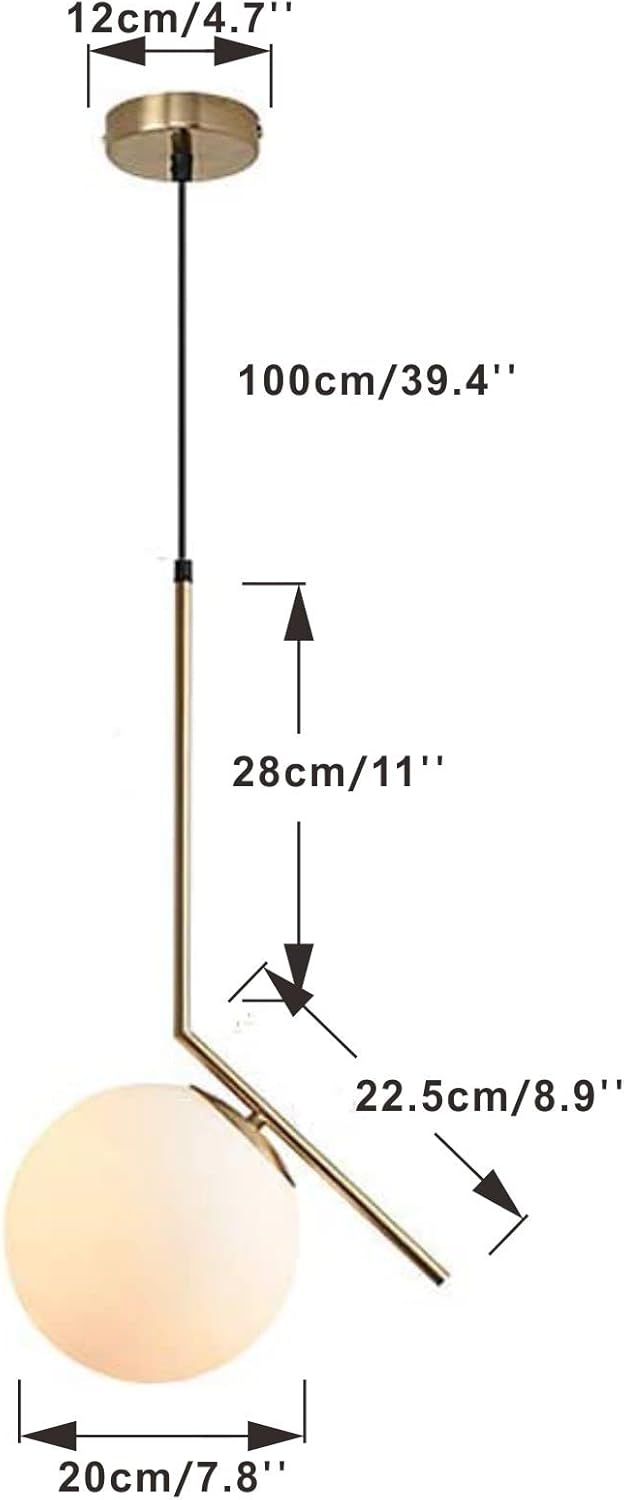 Blасk Frіdау - 70% оƒƒ BOKT Mid Century Modern 1-Light Chandeliers Lighting, Golden with White Frosted Glass Globe Lampshade Pendant Indoor Hanging Light Fixture (C-20cm)