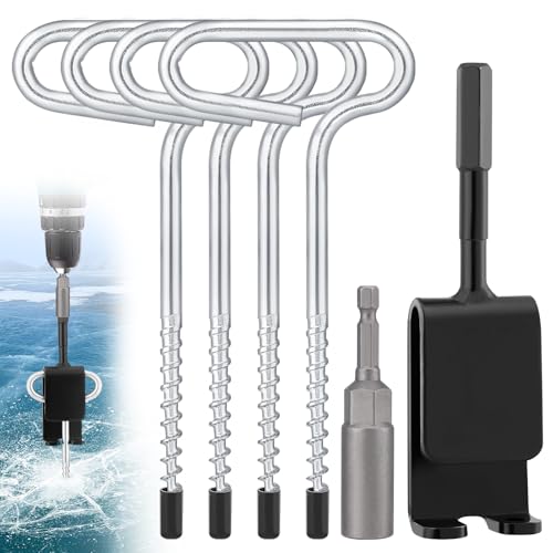MADHOLLY Universal Ice Anchor Tool- Ice Anchor Drill Adapter Kit, 4 Ice Fishing Shelter Stake Nail 1/4