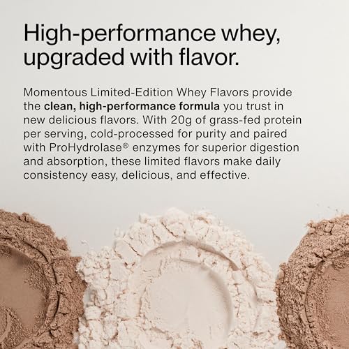 Image of Momentous Essential Grass-Fed Whey Protein Powder - 20 g Whey Isolate Protein - NSF Certified for Sport - Gluten-Free - 12 Servings for Essential Everyday Use - Mint Chocolate - Package May Vary