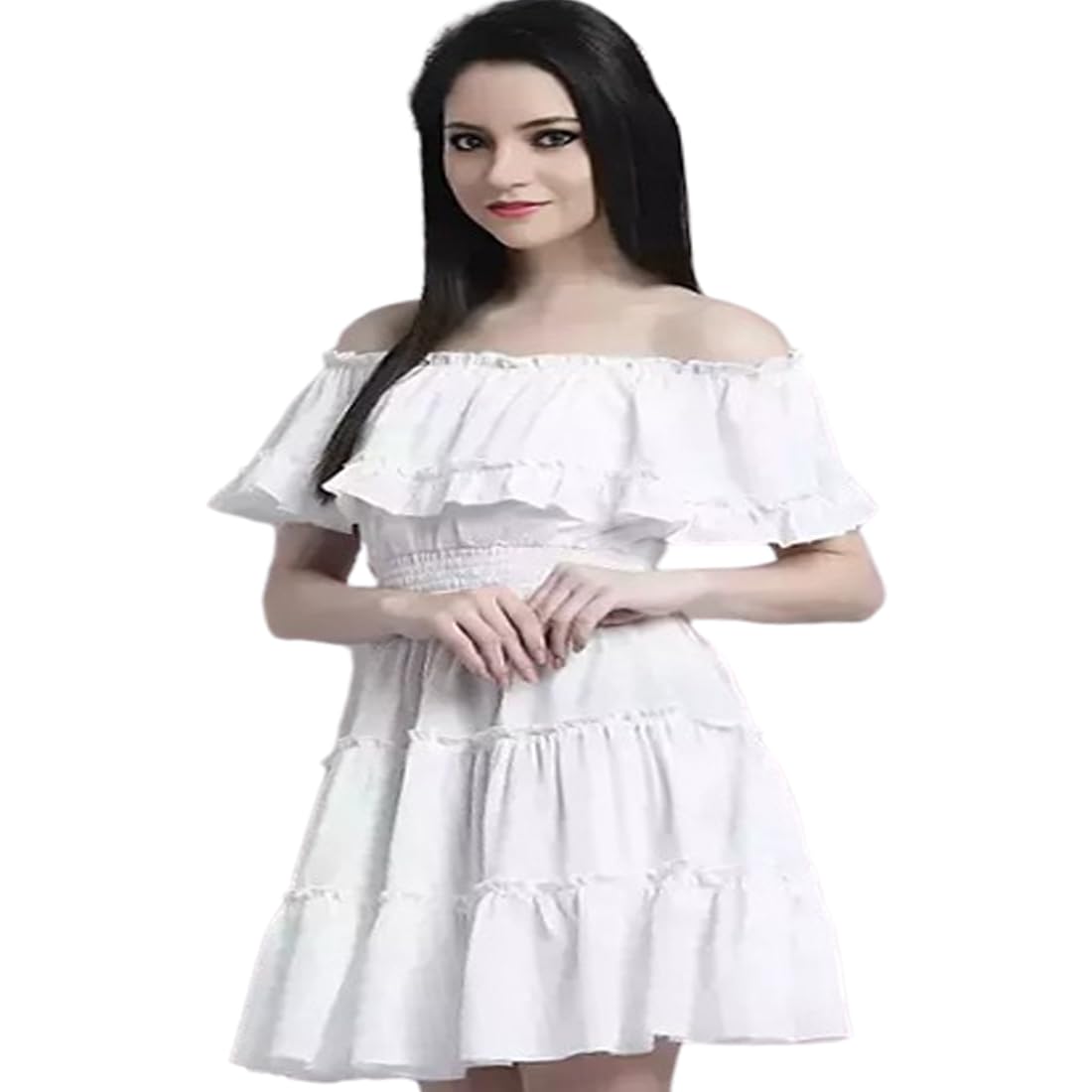 ukal Women's and Girl’s Summer Cotton Off Shoulder Maxi Long Dresses (White) (Large, White)-picture-13