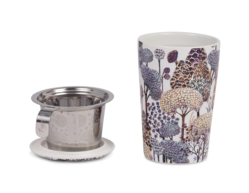 Eigenart Teaeve Patagonia Tasse à thé isolante à double paroi en porcelaine avec passoire en acier inoxydable et couvercle 350 ml 9,5 x 15,5 cm