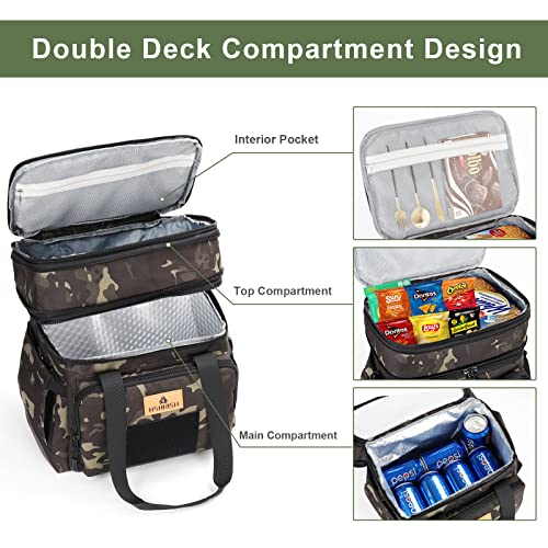 Hshrish Tactical Lunch Box, Large Expandable Insulated Lunch Bag, Durable Waterproof Leakproof Cooler Bag For Adults/Men/Women/Work Outdoor Picnic Trips, 20 Cans/15 L, Black-Camo #TOP1
