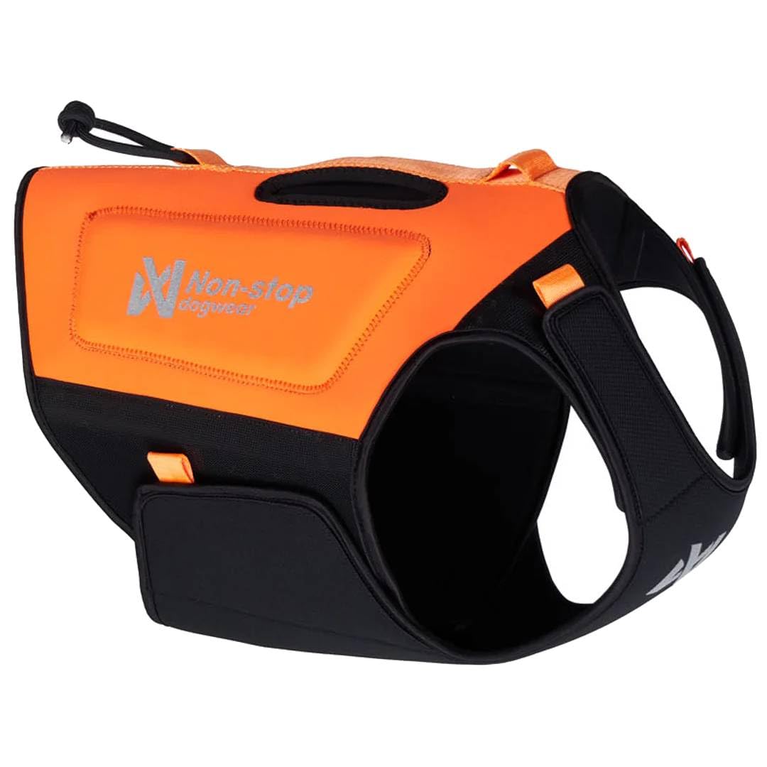 Non-stop dogwear Protector Neopren Hundeweste, Orange/Schwarz, Wasserdicht, Mit Reflektierenden Streifen, Klettverschluss, Für Outdoor und Sicherheit, XS-XL (S)