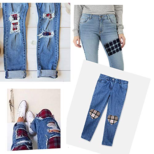 ZEFFFKA Premium Quality Large Plaid Tartan Fabric Iron-on Patches Inside & Outside Strongest Glue 100% Cotton Repair Decorating Kit Jeans Modern Cool Design 5 Pieces Size 5\" by 7\" (13 cm x 18 cm)