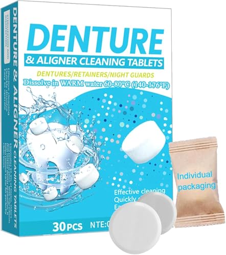 VIVIZEN - Pastillas limpiadoras para dentaduras postizas y alineadores, 30 unidades, pastillas de 0,17 oz para retenedores y protectores nocturnos