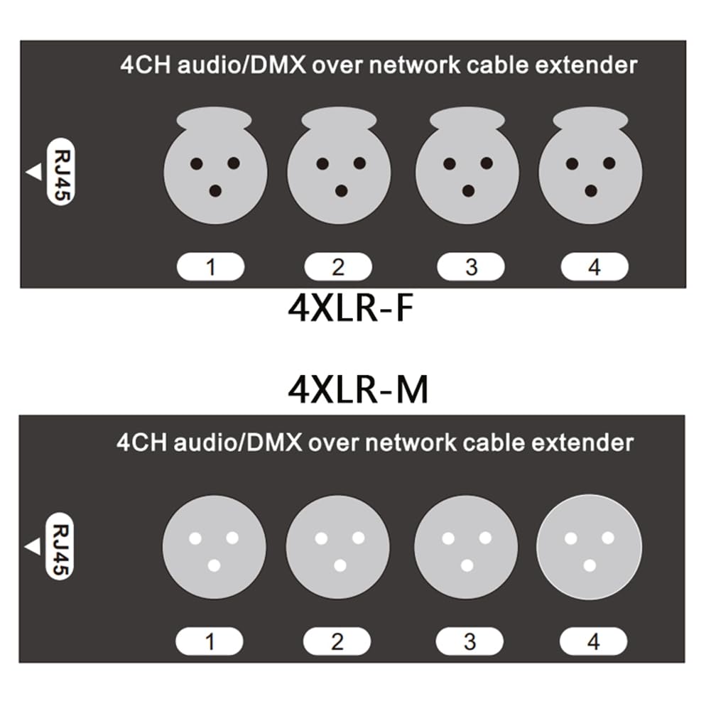1 Par de Extensores de Cable de Red y Audio XLR de 3 y 4 Canales, Extensor de SeñAl de Red DMX512 1 Macho + 1 Hembra