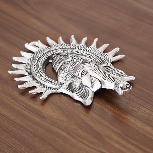 Image of Metal Ganesha ji Statue,Ganpati Wall Hanging Sculpture Lord Ganesh Idol Lucky Feng Shui Wall Decor Your Home, Office,Religious Gift Article (Silver)