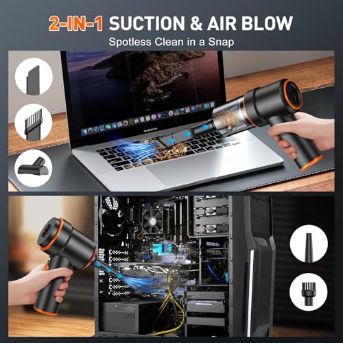 Image of KMM Handheld Car Vacuum Cleaner, 9000PA Vacuum Cleaner & Air Duster, 120W High Power Vacuum Portable Cordless, Hand Held Vacuum Rechargeable with Multi-Nozzles & LED Light for Home, Car, Office