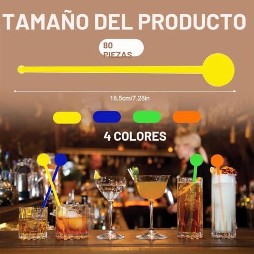 Miniatura 2 de Leikedun - Agitador De Cóctel 80 Unidades, 18 Cm , Diseño De Cócteles, Batidoras De Colores, Para Café, Jugo, Vino, Batido, Plástico Alimentario Sin Bpa