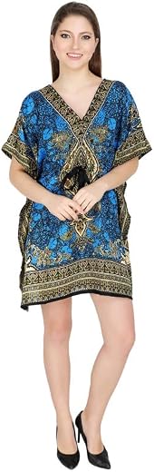 Ukal Women's Polyester Short Maxi Kaftan for Sleepwear/Nightwear/Beach Wear - Teal (Free Size)