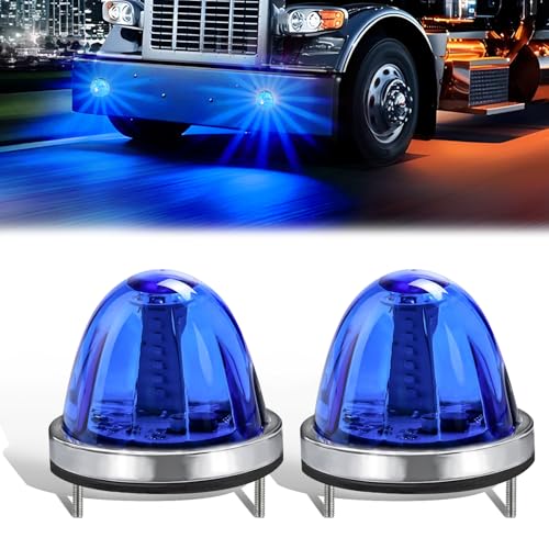 Image of Ultra-Bright 3 Function 360 Rotation Strobe Watermelon Lights for Semi Truck, [3 Lighting Modes] Blue ABS Lens Blue LED Side Marker Signal Lights for Kenworth Peterbilt Freightliner, 2 PCS