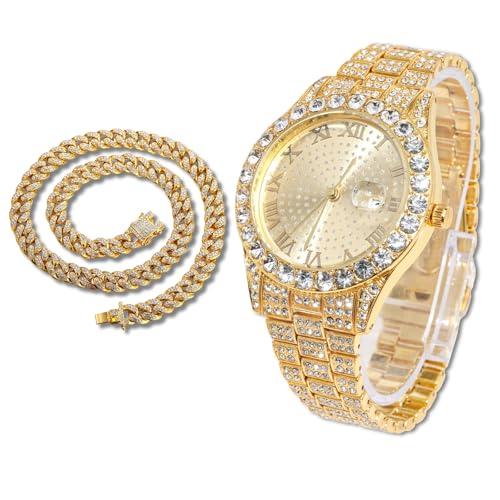 Reloj de lujo con diamantes iced out bling chapado en platino y oro para jóvenes exclusivos