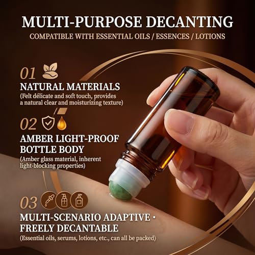 Botellas con rodillo de vidrio ámbar de 50 ml con gemas auténticas talladas 4