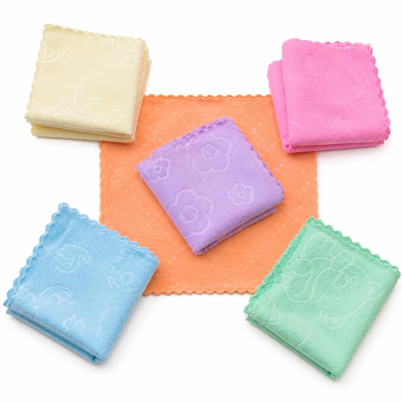 Embossed Floral Cotton Handkerchief Set for Women Girls & Kids | Pastel Face Towels Pocket Hankies, Travel Friendly Small Napkins-image-39
