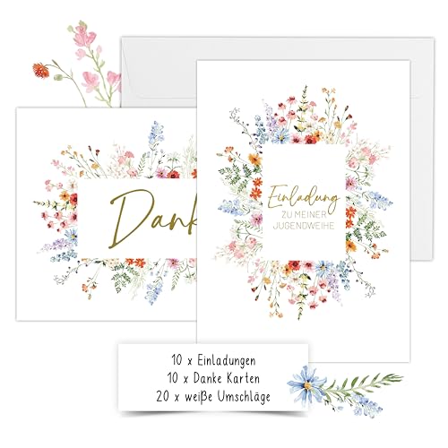 Calluna Einladungskarten Set Jugendweighe 10 Einladungskarten 10 Danksagungskarten 20 Umschläge hochwertige Einladungen zur Jugendweihe (Jugendweihe)
