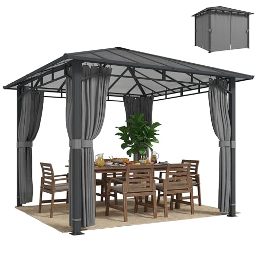 Outsunny Cenador de jardín aprox. 3 x 3 m de metal con techo de policarbonato de 6 mm, 4 paneles laterales, UV50+, resistente al agua, estable, resistente al invierno, pérgola exterior con tapa dura