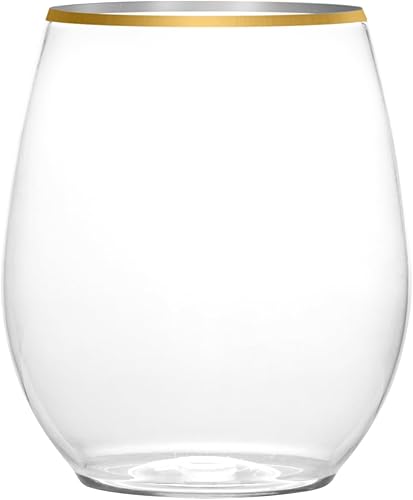 Miniatura 3 de PLASTICPRO Paquete de 12 copas de vino de plástico transparente con borde dorado, sin tallo, desechables, de 12 onzas, sin BPA, vasos de vino de