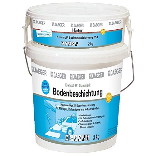 Jaeger Kronisol 2K - Bodenlack für Garagenböden, 5 kg (Kieselgrau, ca. RAL 7032, 20-30 m², Zweikomponenten, seidenglänzend, reifenfest, wasserverdünnbar)
