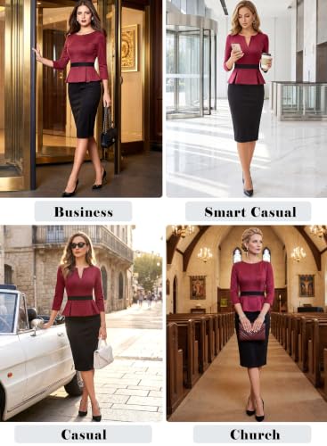 Image of VFSHOW Womens Work Business Office Front Zipper Peplum Church Sheath Dress