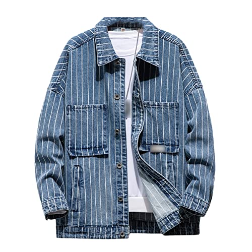 Veste en jean rayé homme au design ample et personnalité unique