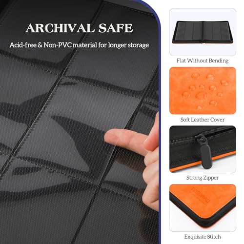 Image of Trading Card Binder, 9 Side Loading Pocket Card Album Hold Up to 540 Cards, Zipper Binder for Cards Collection, TCG Card Holder for Game Card, Sports Card, Yugioh, MTG etc. (Orange 9)