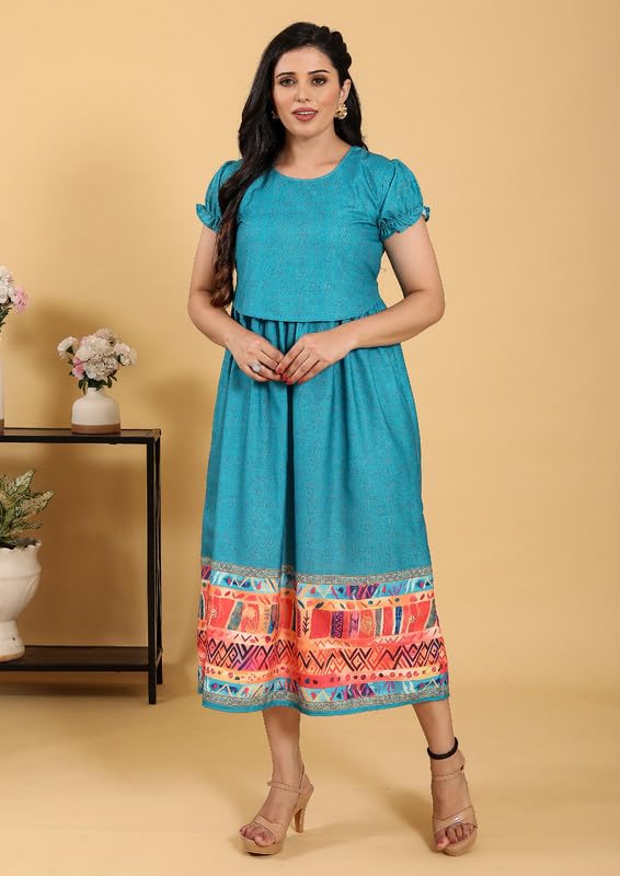 Image of RITIJYA Zipless Feeding Kurtis & Dresses for Women | Zipless Maternity Wear Gown Pregnancy Dress for Nursing Mothers | Viscose Rayon | Stylish & Comfortable | S to 4XL | Washable & Durable