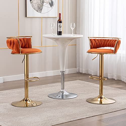Duomay Modern Swivel Bar Stools Set Of 2, Velvet Adjustable Height Barstools Low Back Kitchen Island Counter Bar Chair With Golden Base, Orange #TOP3