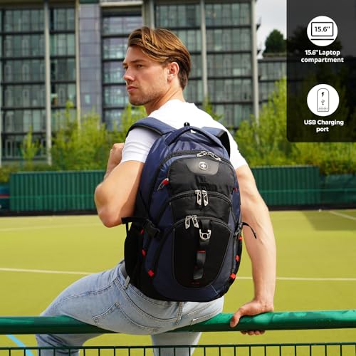 Swissdigital Design Laptop Backpack with USB Charging Port, Travel Backpack Fits 15.6 inches Computer, 31L College School Backpack for Men, Blue/Black | SD803-12 - Image 6