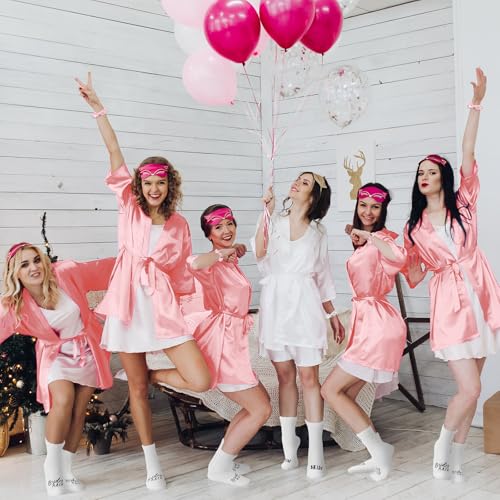 Image of Bonuci 24 Pcs Bride Bridesmaid Robes Set of 6 Bridal Silk Satin Robes for Wedding Bachelorette Party Bridal Shower Gifts