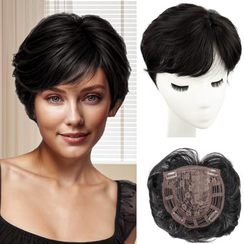 Image of PORSMEER Hair Toppers for Women Short Pixie Cut Pieces for Women with Thinning (Natural Black)