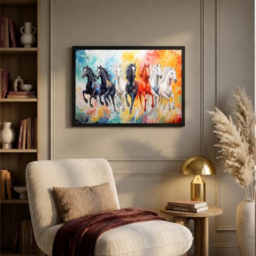 Image of Suneree 7 Horse Vastu Wall Painting (Landscape Collection) (Natural, Design 26, 48L x 33W cm)