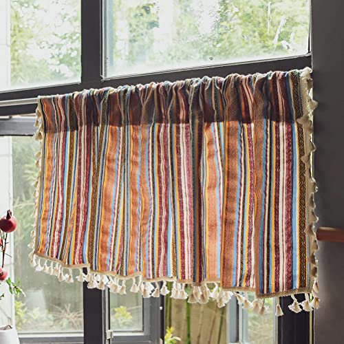 Cortinas de cocina de lino y algodón cenefa boho chic de 1 pieza 132x160 2