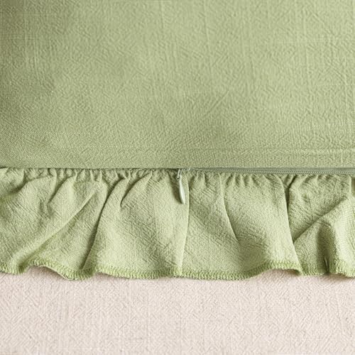 Image of Foindtower Set of 2 Decorative Linen Fringe Ruffle Throw Pillow Covers Soft Boho Farmhouse Cushion Cover Cozy Accent Retro Pillowcase for Couch Sofa Bed Living Room Home Decor,22x22 Inch,Light Green