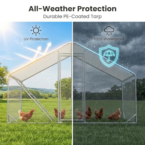 Image of CHIKENCOOP 9.8 x 6.5 x 6.5 ft Metal Chicken Coop, Chicken Run with Cover