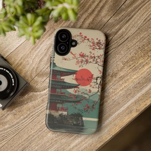Coque iPhone 16 Plus pagode fleurs de cerisier cadeau idéal